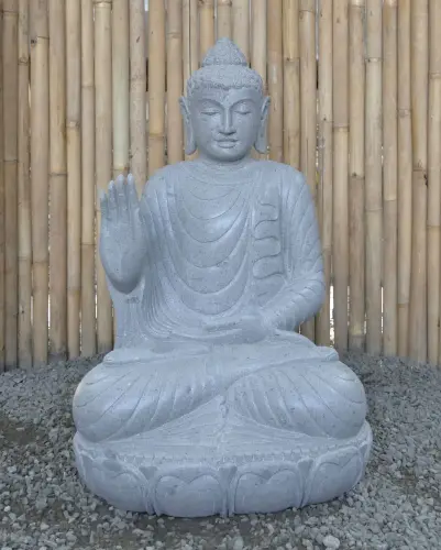 Product image of the product “Seated Buddha made of Riverstone in Abhaya Position - gesture of fearlessness, H. 83cm. ”